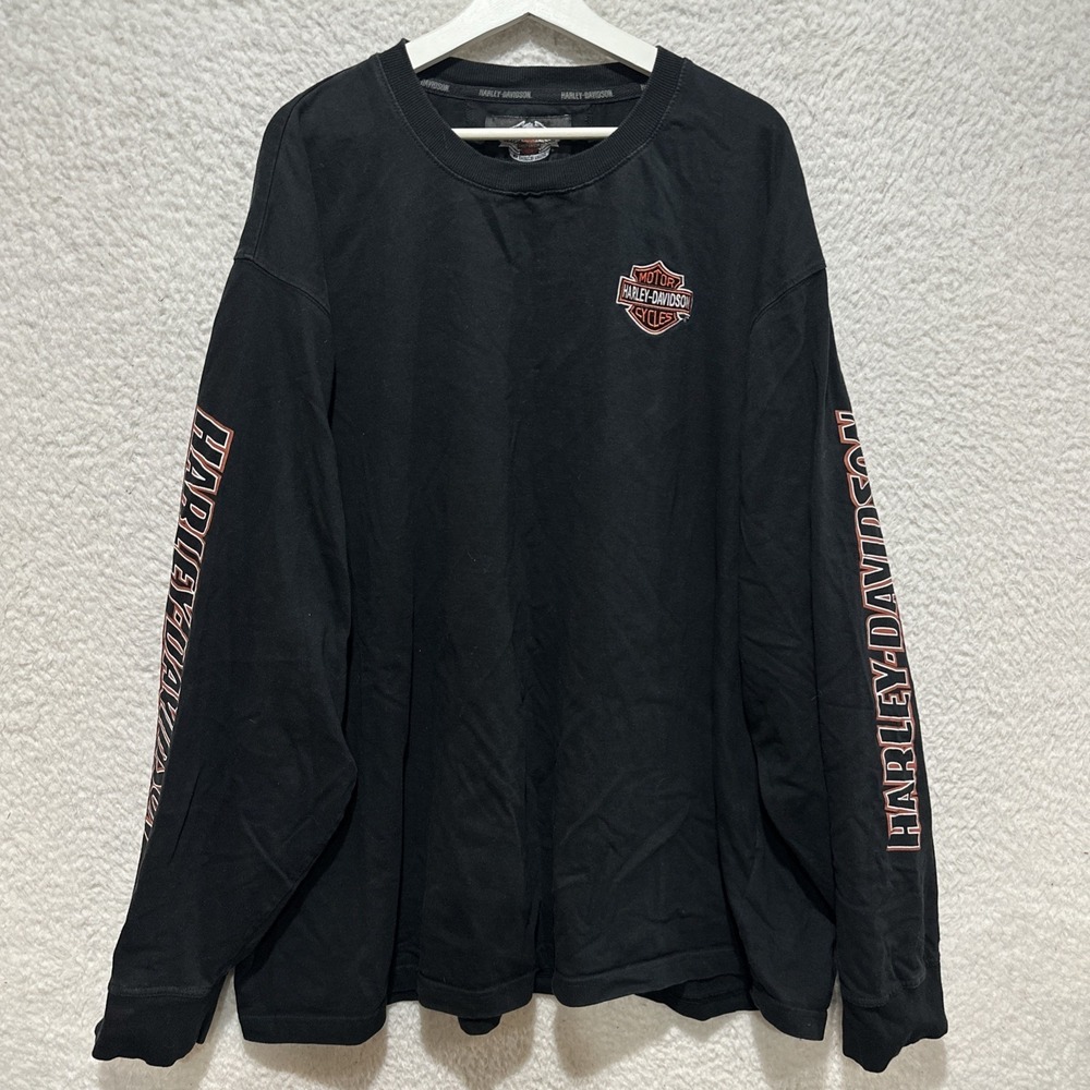 Harley Davidson Shirt Mens Black Long Sleeve Spellout Logo Graphic Print Sz XL